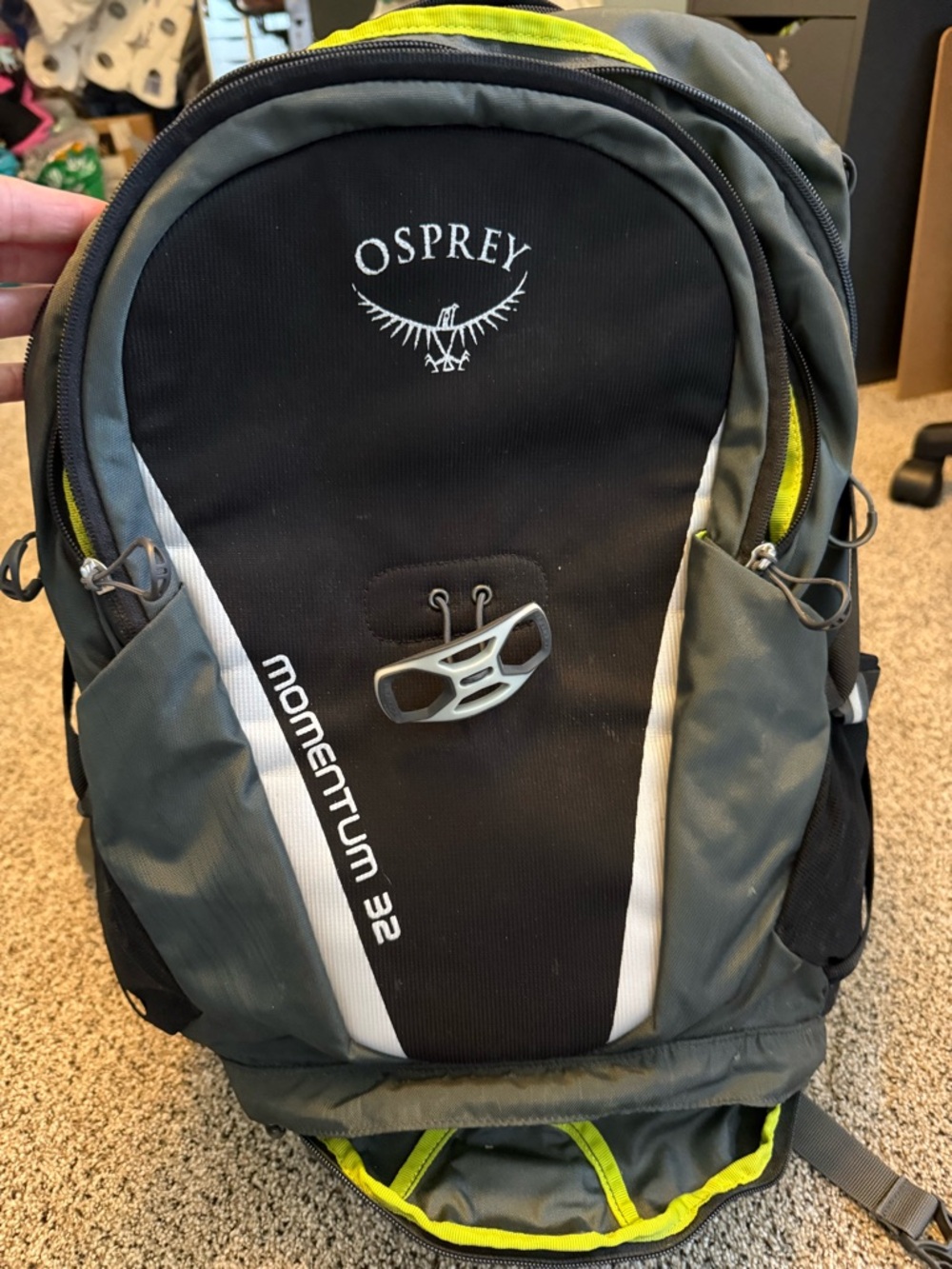 OSPREY Black & Gray Backpack with Neon Lime Accents